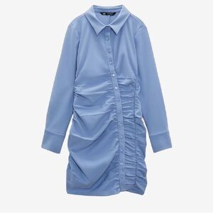 Zara Light Blue Ruched Mini Dress